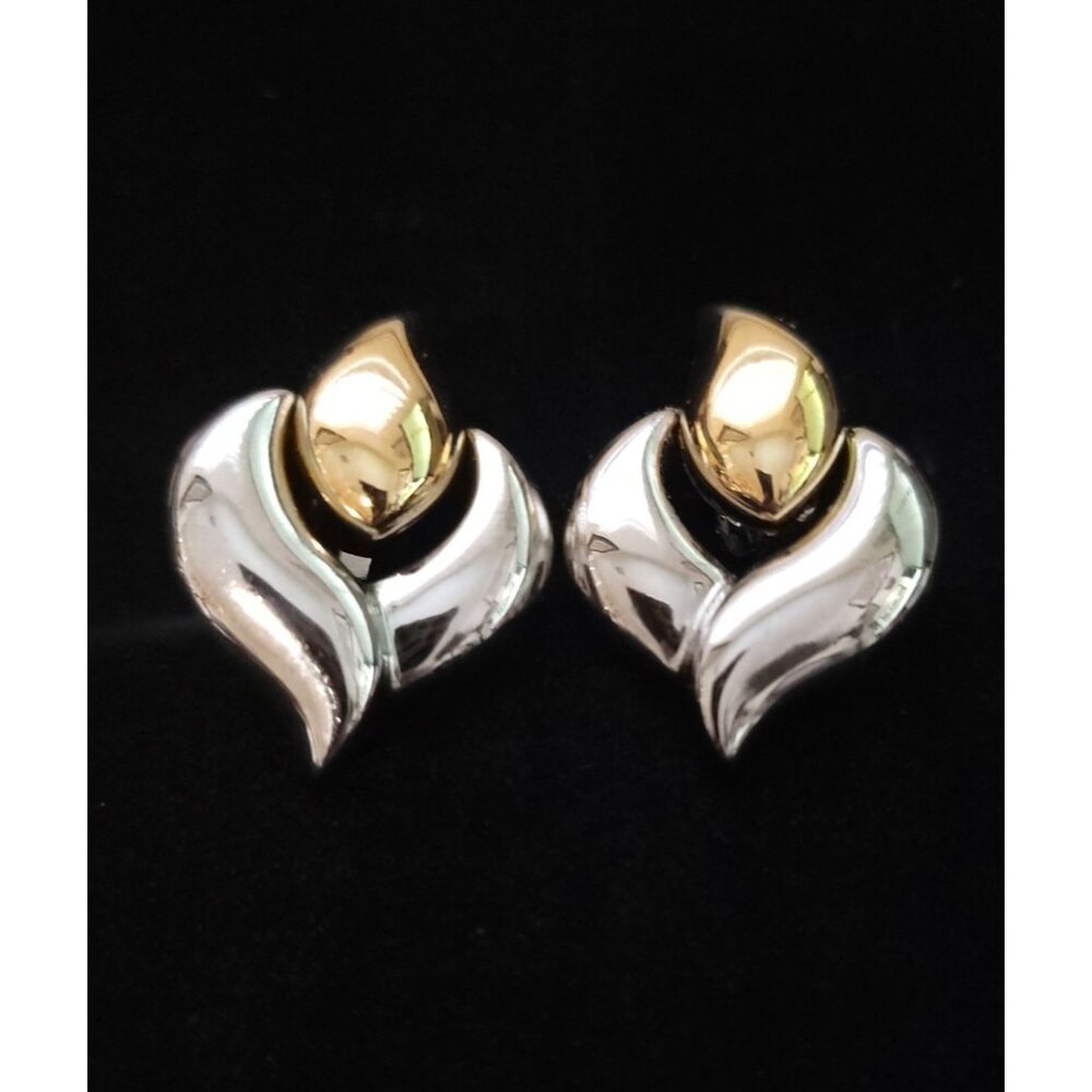 Vintage Gold & Silver Tone Flame Heart Clip-On Knocker Earrings